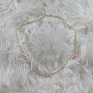 Vintage Puka Shell Necklace Beaded Seashell Choker Beachy Jewelry Ivory and Pink